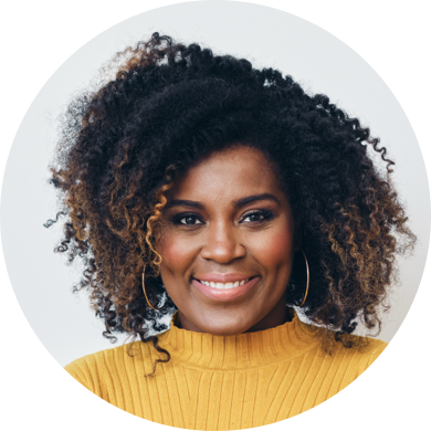 Olivia, smiling woman with curly dark hair, worker profile avatar