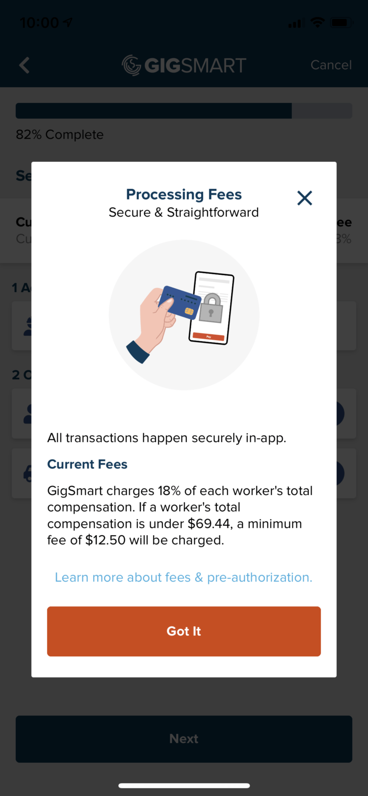 Pay securely through the app